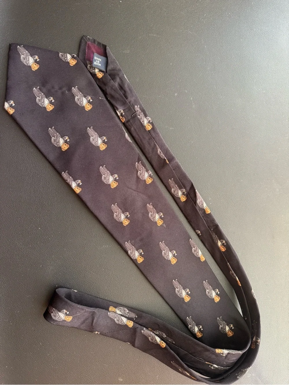 Polo by Ralph Lauren Black Silk Tie with Brown and Gray Hunting Dog Motif